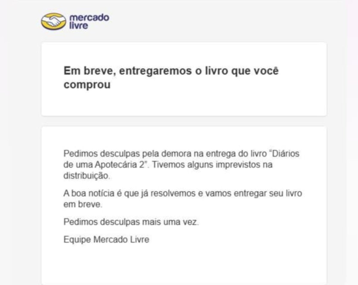 editoraalt's tweet photo. @SM_misslavender @LaGatitaPrint Alguns leitores nos avisaram que receberam a mensagem abaixo. A recomendação é esperar que estavam resolvendo o problema logístico para entregar os livros restantes. https://t.co/iMfQqmsgtS