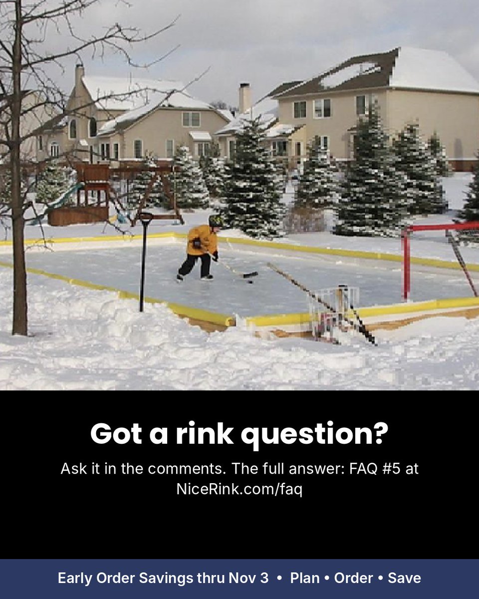 NiceRink's tweet photo. When should you set up your backyard rink? Think of it like the night before a holiday. 🏒 Full answer, FAQ #5: https://t.co/B5GccXT8Id Got a question? Reply below. #FrozenMemories #ODR #BackyardRink #FAQ https://t.co/HEEpjZ3JTQ