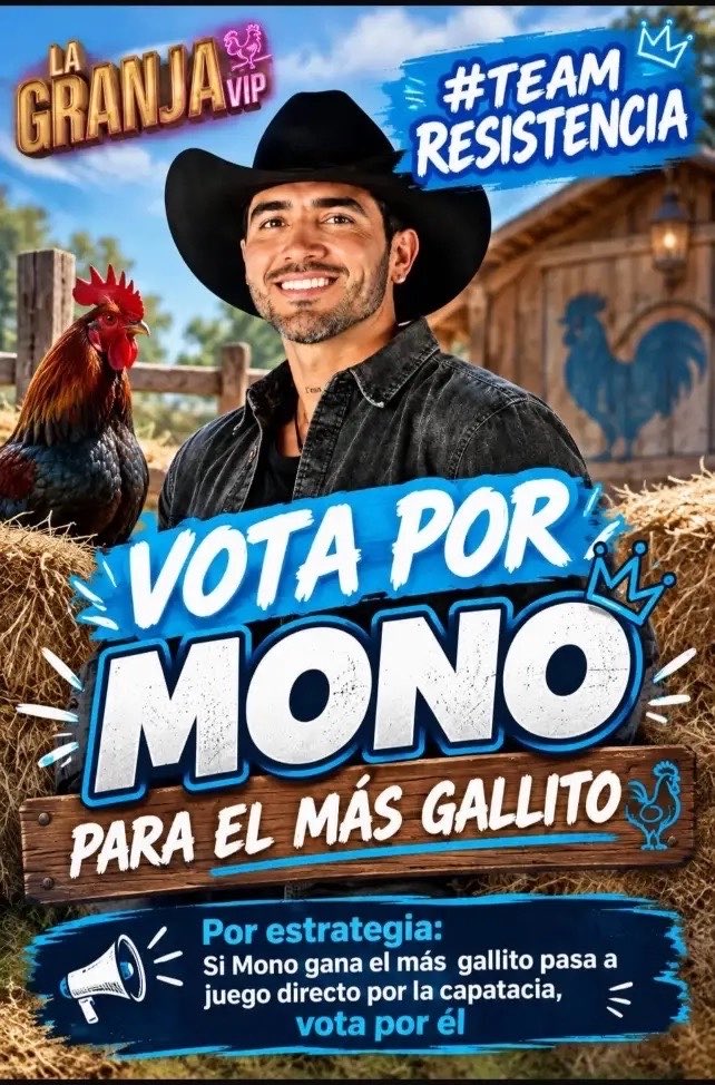iconicdemie's tweet photo. ‼️Tendencia‼️🚨🚨

Vamos a darle este beneficio al mono para que pase directo a la prueba de capataz y beneficie al grupo. Iniciamos la tendencia a las 7 PM y empezamos a votar en la gala

MONO EL MÁS GALLITO

#LaGranjaVIP #LaGranjaAsamblea
#LaGranjaDuelo #TodosConMono https://t.co/ALyXU1pnlk
