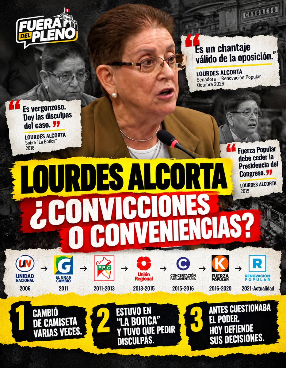 fueradelpleno's tweet photo. Hoy @AlcortaLourdes  acusa a la oposición de “chantaje”. Pero el archivo recuerda sus cambios de camiseta, “La Botica” y sus críticas a @FuerzaPopular__.

Las posiciones cambian. El archivo queda.

#FueraDelPleno https://t.co/YRXXThmSlg