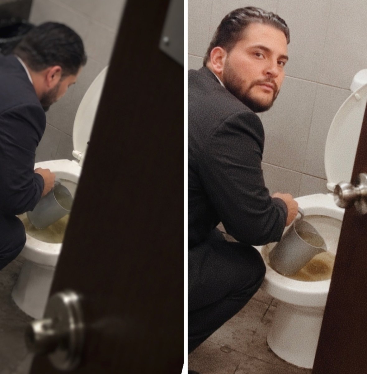 deresimio's tweet photo. ¡ASQUEROSO Y REPUGNANTE!

El diputado priista Gutiérrez Mancilla fue captado acarreando meticulosamente agua con mierda de la taza del baño de su patrón, minutos antes de su show.

Recuerden. Diputado del PRI https://t.co/PpksngOm9w