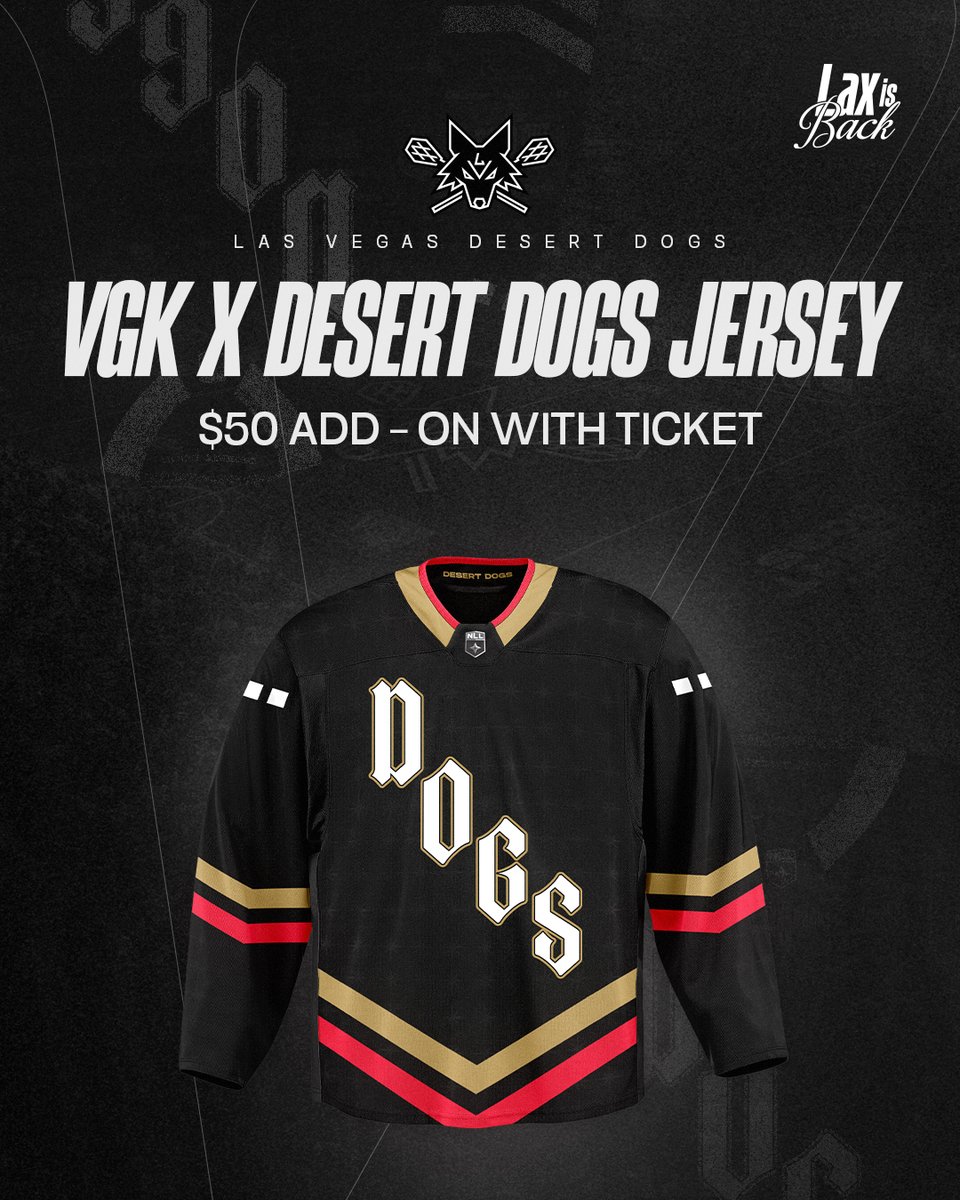 vegasdesertdogs's tweet photo. Rep your VGK and Desert Dogs pride with one jersey at our Golden Knight game on Feb. 20! ⚔️

Add one to your ticket purchase here: https://t.co/ElWczVIhTG https://t.co/Kd6pROpA39