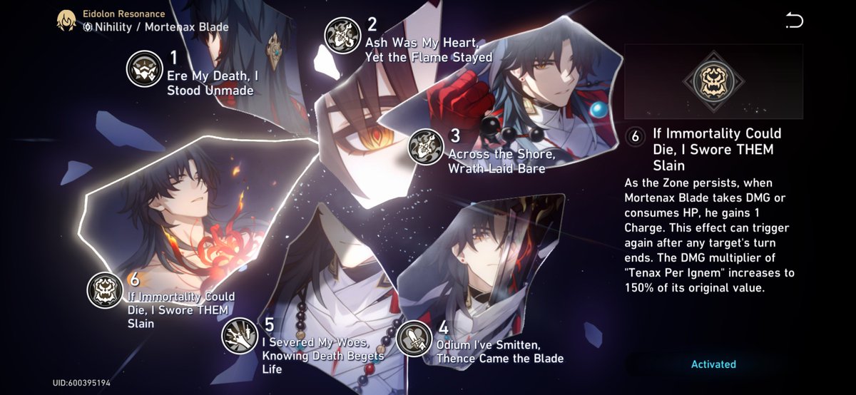 SkaterJayy's tweet photo. After losing like 4 50/50s in 4.3 on his original release, my blade is finally E6! #HonkaiStarRail https://t.co/8vlXRPgwk0