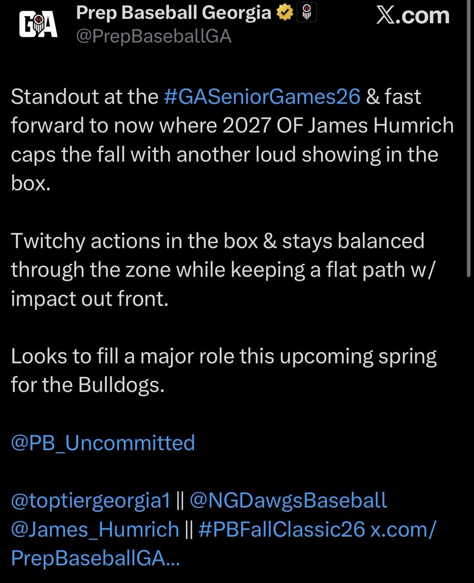 James_Humrich's tweet photo. Thank you @PrepBaseballGA  @PB_Uncommitted https://t.co/V19zVUGmsj