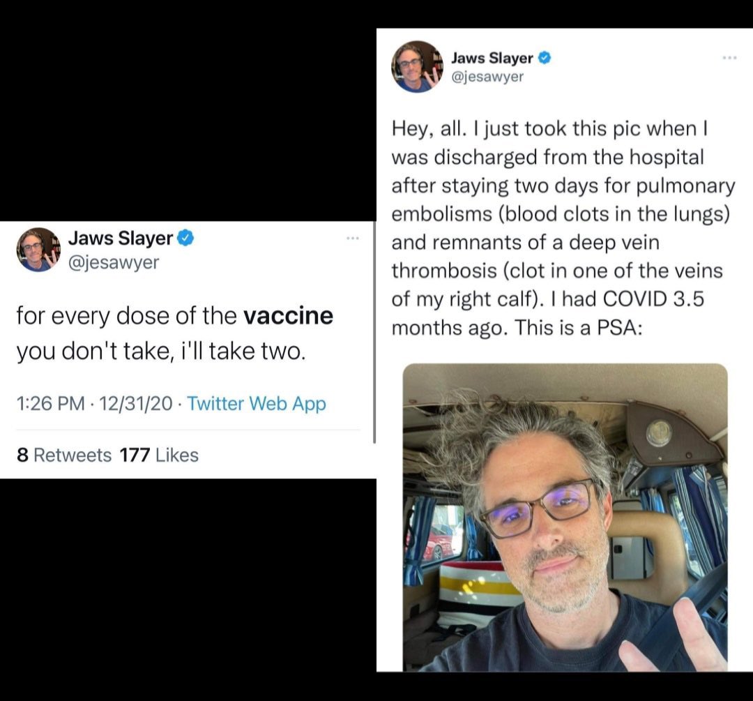 toobaffled's tweet photo. Today we remember Jaws Slayer:

Volunteered for double the doses. Got pulmonary embolisms as a bonus. https://t.co/ei0OY0PvtI