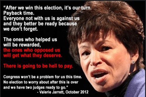 PatriotXV11's tweet photo. @GuntherEagleman Susan Rice and Valarie Jarret are radical jihad soldiers of Barrack Hussein Obama. He installed them in his home in DC in 2016 to spy on Trump. They never left DC. This does not surprise me at all. https://t.co/E7vmUaGGqH