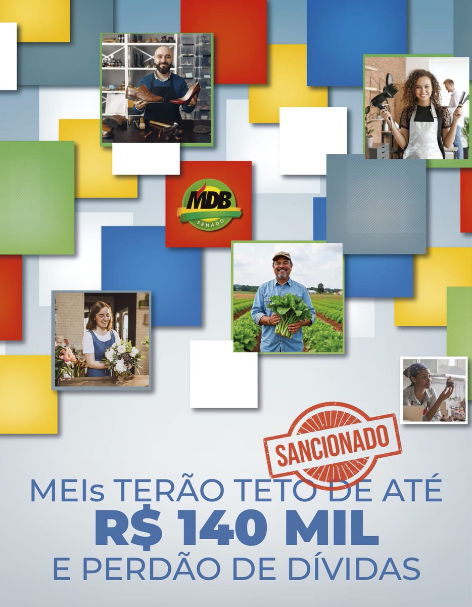 mdbnosenado's tweet photo. Foi sancionada nesta quarta-feira (21) a lei que prevê o perdão de dívidas de microempreendedores individuais (MEIs) com a União e aumenta o limite anual de faturamento da categoria, passando dos atuais R$ 81 mil para R$ 110 mil em 2027 e para R$ 140 mil em 2028. https://t.co/hyry1jrYTE