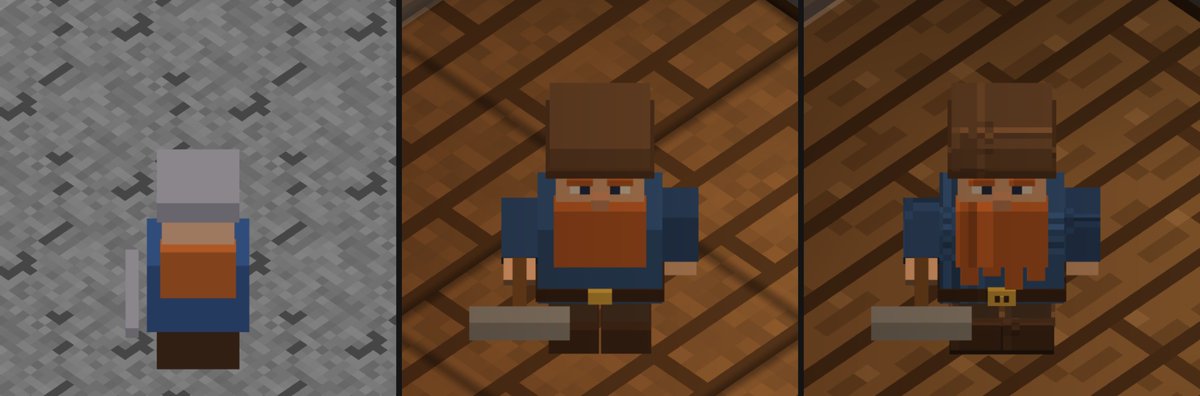 andyleanio's tweet photo. Day 9 of building "Dwarves", a Diablo-Minecraft crossover.

My dwarf, then → now ⛏️
1️⃣ Day 1: six colored boxes
2️⃣ A face, arms, joints, a belt
3️⃣ Hand-drawn pixel skins: beard strands, cloth, buckle, boots https://t.co/FIiB6RGXQR