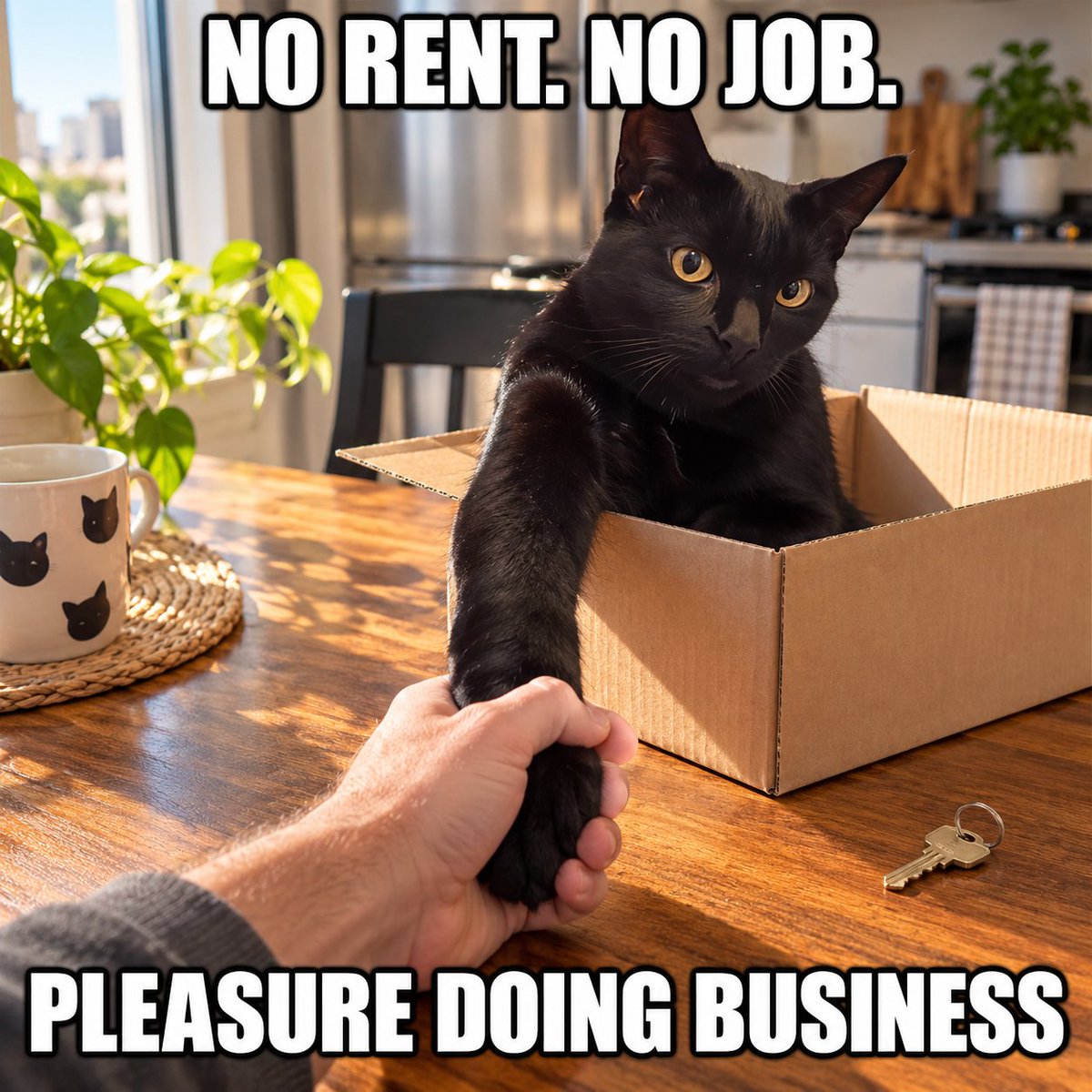 handshakecat's tweet photo. you pay the bills. i live here. pleasure doing business 🤝 https://t.co/boyaScxPW1