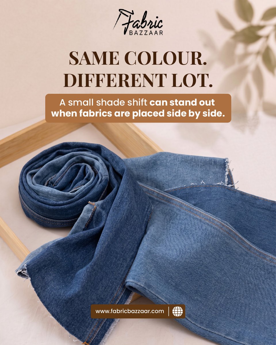 FabricBazzaar's tweet photo. Same shade code. Same fabric name. Completely different lo When rolls from two different dye batches end up on the same cutting table without lot segregation  #fabricbazzaar #fabricquality #textiledyeing #qualitycontrol #garmentmanufacturing #patternmaking #fabricsourcing https://t.co/R5uySO6NC1