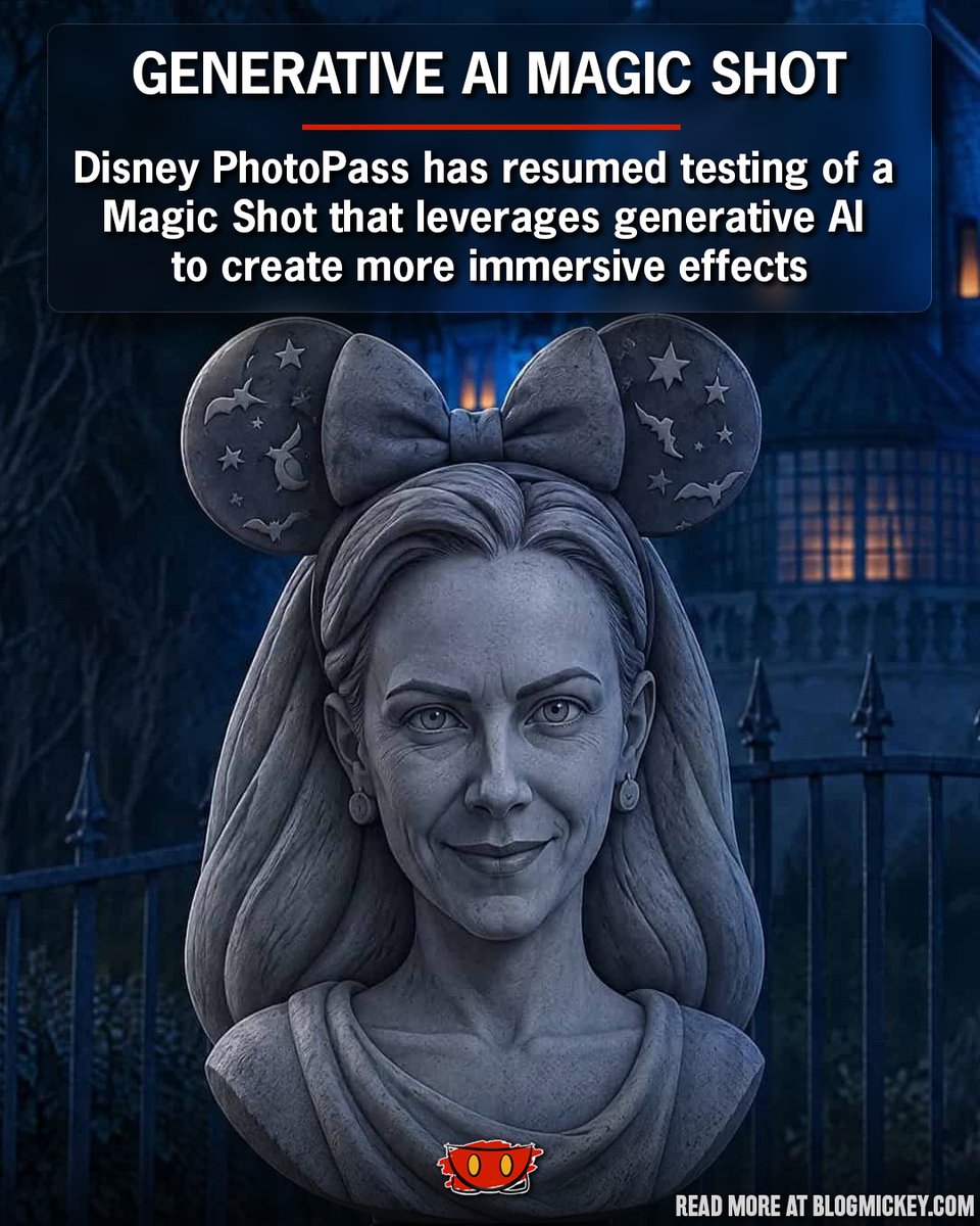 Blog_Mickey's tweet photo. NEW: Disney PhotoPass has resumed testing of a Magic Shot that leverages generative AI to turn guests into ghosts at the Haunted Mansion. We have new details on the limited-time test, including safety standards for photo processing

🔗 https://t.co/yy20tQ4L8q https://t.co/bgfQb3H0vc