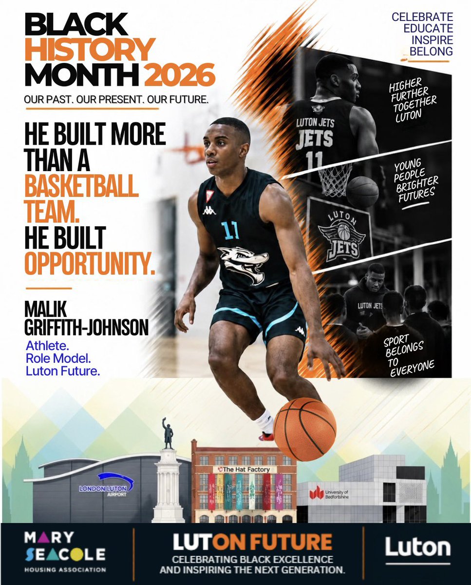 MarySeacoleHA's tweet photo. MALIK GRIFFITH-JOHNSON | LUTON FUTURE 🧡
Founder of Luton Jets Basketball Club, Malik uses sport to build confidence, belonging and opportunities for young people on and off the court.
🔗 https://t.co/d7060w0KJV
#BlackHistoryMonth2026 #LutonFuture https://t.co/OP3aOQt7DA