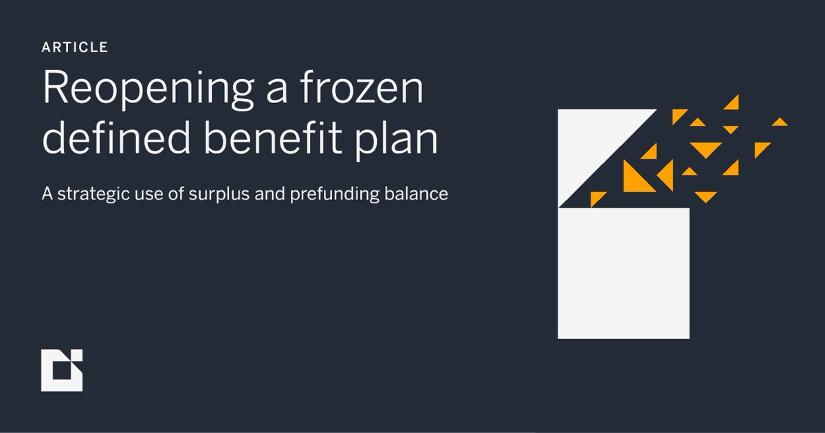 millimaninsight's tweet photo. Plan funding levels are improving, and now is a good time for sponsors to take another look at their frozen defined benefit plans.

🔗 https://t.co/pe9uDqKID9

#Milliman #Actuaries #EmployeeBenefits #Retirement https://t.co/SP9HX9sN30