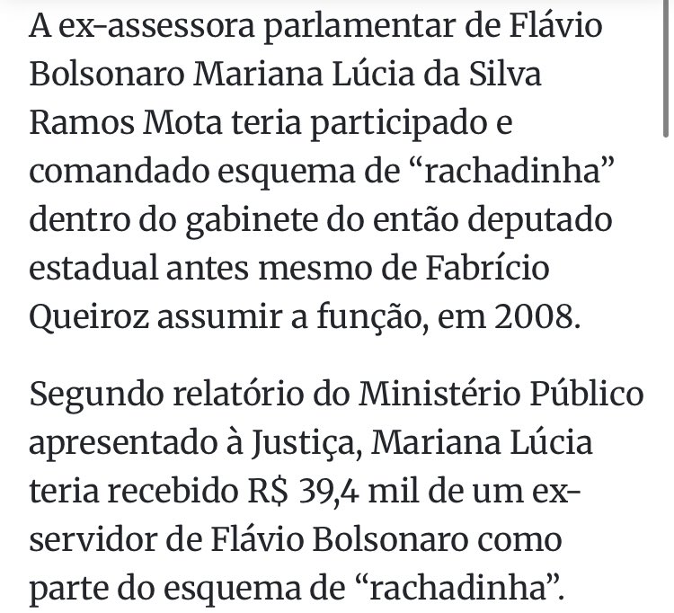 snowflakestormy's tweet photo. quem é mariana? eu respondo: 

mariana é a ex operadora do esquema de rachadinha do flávio bolsonaro. uma história que une milícia, o assassinato de marielle franco e crime organizado

querem saber mais? leiam aqui #QuemEMarianaFlavio 

https://t.co/bVVtYA7lWK https://t.co/SZu5Ov0z2o