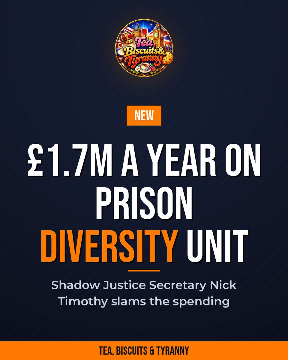 teabisreal's tweet photo. 🟠NEW: Shadow Justice Secretary Nick Timothy has slammed a prison DIVERSITY unit reportedly costing £1.7 million a year, saying the money should go on prison space instead.
#Prisons https://t.co/wQXWLDNi0H