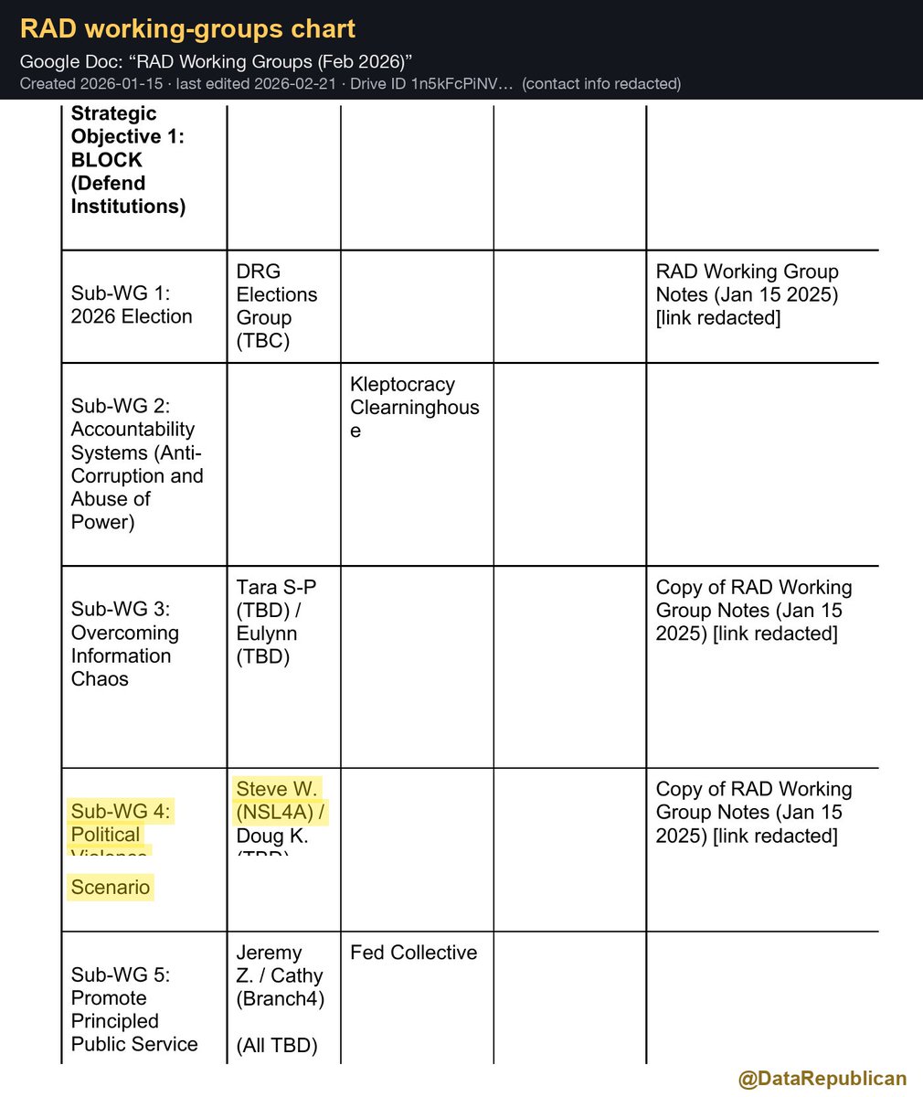 DataRepublican's tweet photo. RAD's working-groups chart also included U.S. Army Brig. Gen. Steve Warnstadt (RET). https://t.co/5NbPdoQpO7