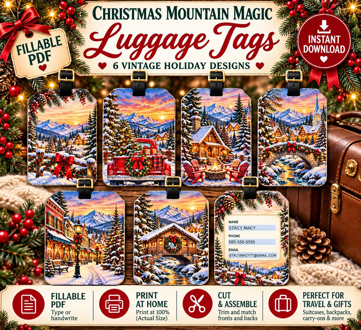 slong37's tweet photo. 🎄 Even your suitcase deserves a little Christmas magic! 🧳✨

Meet our Christmas Mountain Magic luggage tags! ❤️

🎁 6 vintage-inspired holiday designs
✍️ Digitally fillable PDF
✂️ Print, cut & travel!
Perfect for holiday getaways! ❄️
🦩 Shop Go Somewhere Good:
https://t.co/MzCDxqyzrP

#ChristmasTravel #LuggageTags #EtsyFinds