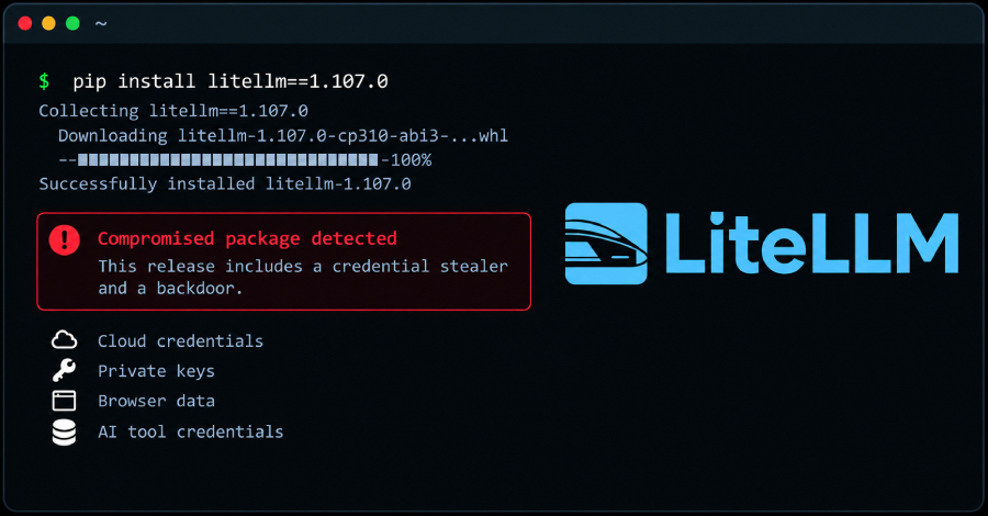 TheHackersNews's tweet photo. 🚨 LiteLLM 1.107.0 compromised in a supply chain attack.

Malicious PyPI packages and Docker images delivered a credential stealer and backdoor.

⚠️ The malware runs at Python startup, targeting cloud credentials, private keys, and AI tool credentials.

🔗 Full story: https://t.co/ElNT6Wpe8p