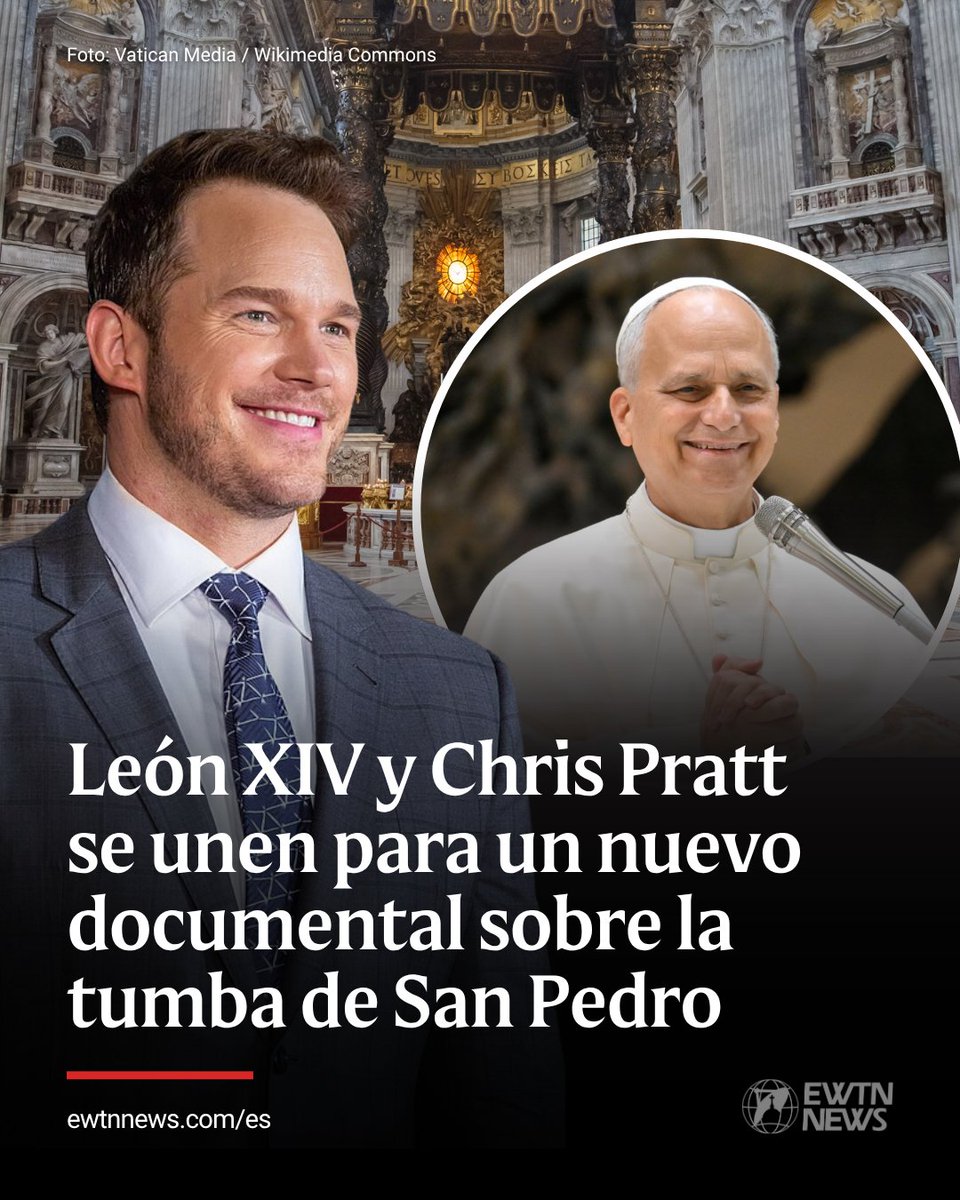 aciprensa's tweet photo. 🎬🇻🇦 ¡El Papa León XIV y Chris Pratt se unen en un documental sobre la tumba de San Pedro!

El Santo Padre y el actor de Hollywood, conocido por sus papeles en Guardianes de la Galaxia y Jurassic World, participan en Pétros ení. Descubriendo los Orígenes, una producción que explora la historia y los descubrimientos arqueológicos en torno a la tumba del apóstol San Pedro, ubicada bajo la Basílica del Vaticano.

La película, producida por AF Films en colaboración con Vatican Media y la Fábrica de San Pedro, permitirá conocer la antigua necrópolis romana y acceder a documentos históricos, imágenes y testimonios de expertos. En las escenas finales, el Papa León XIV reflexiona sobre la figura de San Pedro y la importancia de su tumba para la fe cristiana.

Lee la nota aquí: https://t.co/nYz9ZxmEYp