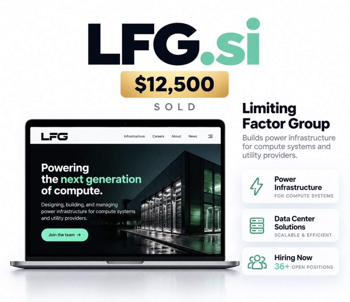 domainsea's tweet photo. Just as I was posting about .si end-user adoption, look at this. https://t.co/ck3EXJycWT - sold for 12,500$. Now a live business website.

Limiting Factor Group builds power infrastructure for compute systems and utility providers.

They’re currently hiring for 36 positions.
This is what real adoption looks like.
Not just registrations. Not just speculation.

A real company. A real business. A real .si website.

And we’re only at the beginning.
#si #superintelligence #domains #invest #business #brand
