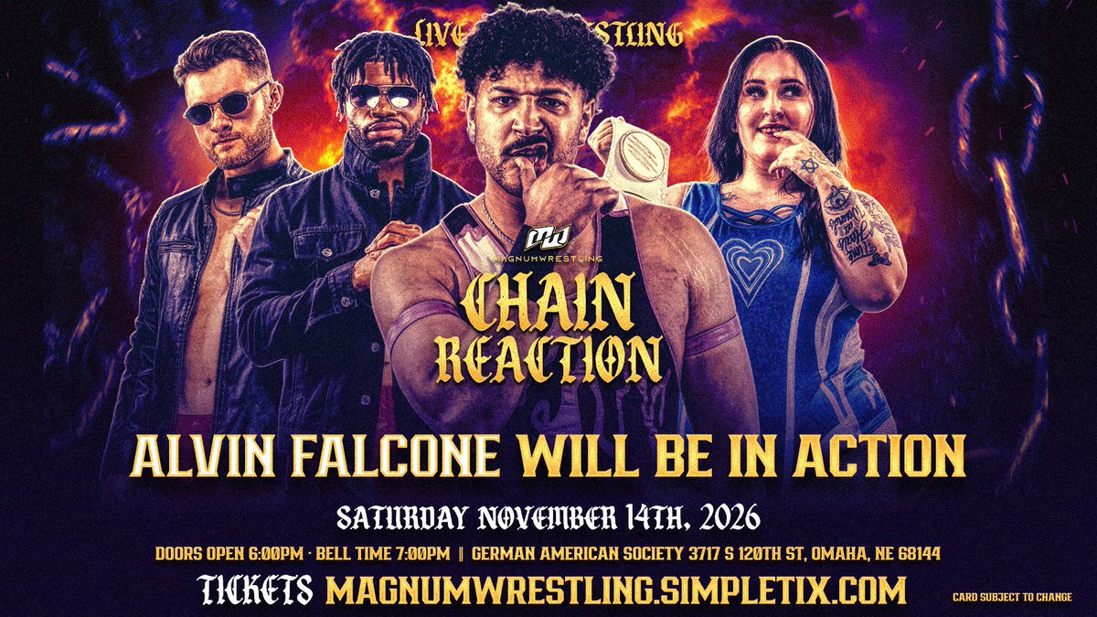 MAGNUMWRESTLING's tweet photo. Alvin Falcone is focused, fueled, and ready for action as Chain Reaction gets closer. 

However, what that action will be? That remains unclear. 

With the rest of Kingdom Come now behind him, one thing is certain: it won’t be forgettable.

🎟️ https://t.co/5nBayNYM3H https://t.co/rjzQzqkjGO