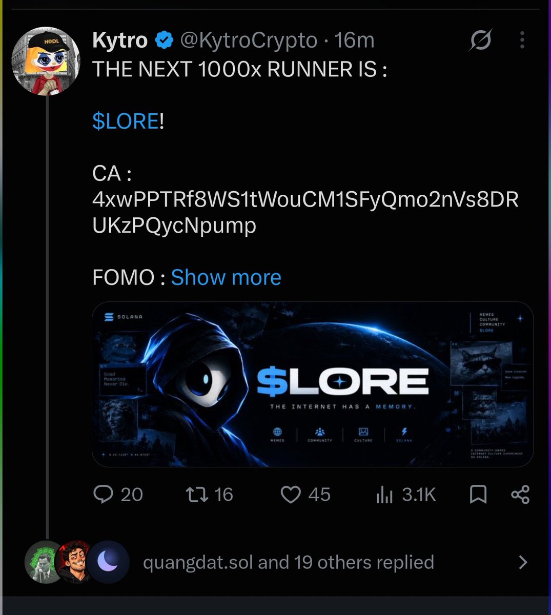 MisterFeeman's tweet photo. If someone bought new gem $LORE 

Welcome, you fucked up by @KytroCrypto 

Ca 4xwPPTRf8WS1tWouCM1SFyQmo2nVs8DRUKzPQycNpump

Look chart 👇 https://t.co/uJx4ho7krp