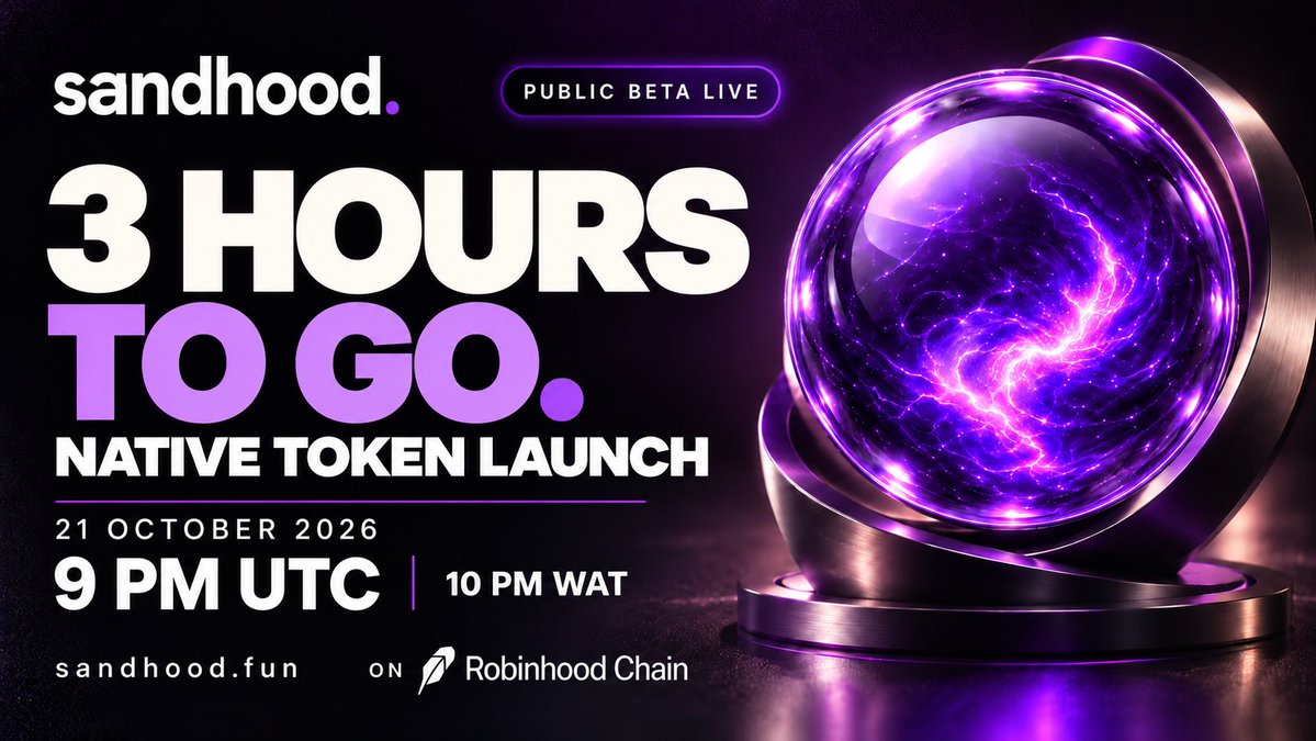 sandhoodfun's tweet photo. 🟣 3 HOURS TO GO. Pull up, degens.

Sandhood’s native token launches TODAY on Robinhood Chain.

⏰ 21 Oct · 9 PM UTC

Beta already live. Explore the terminal before launch.

🌐 https://t.co/pKRw9fEuQj
TG: https://t.co/0j6yzzm2tS https://t.co/rthE7qAEc2