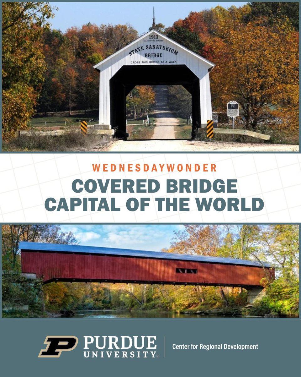 pcrd's tweet photo. #WednesdayWonder: Parke County is awarded the title of “Covered Bridge Capital of the World” with our 31 historic covered bridges. Click the link below to discover each bridge and plan your next trip to covered bridges.

Source: https://t.co/d4airkiztB https://t.co/NCQQLdPz9o