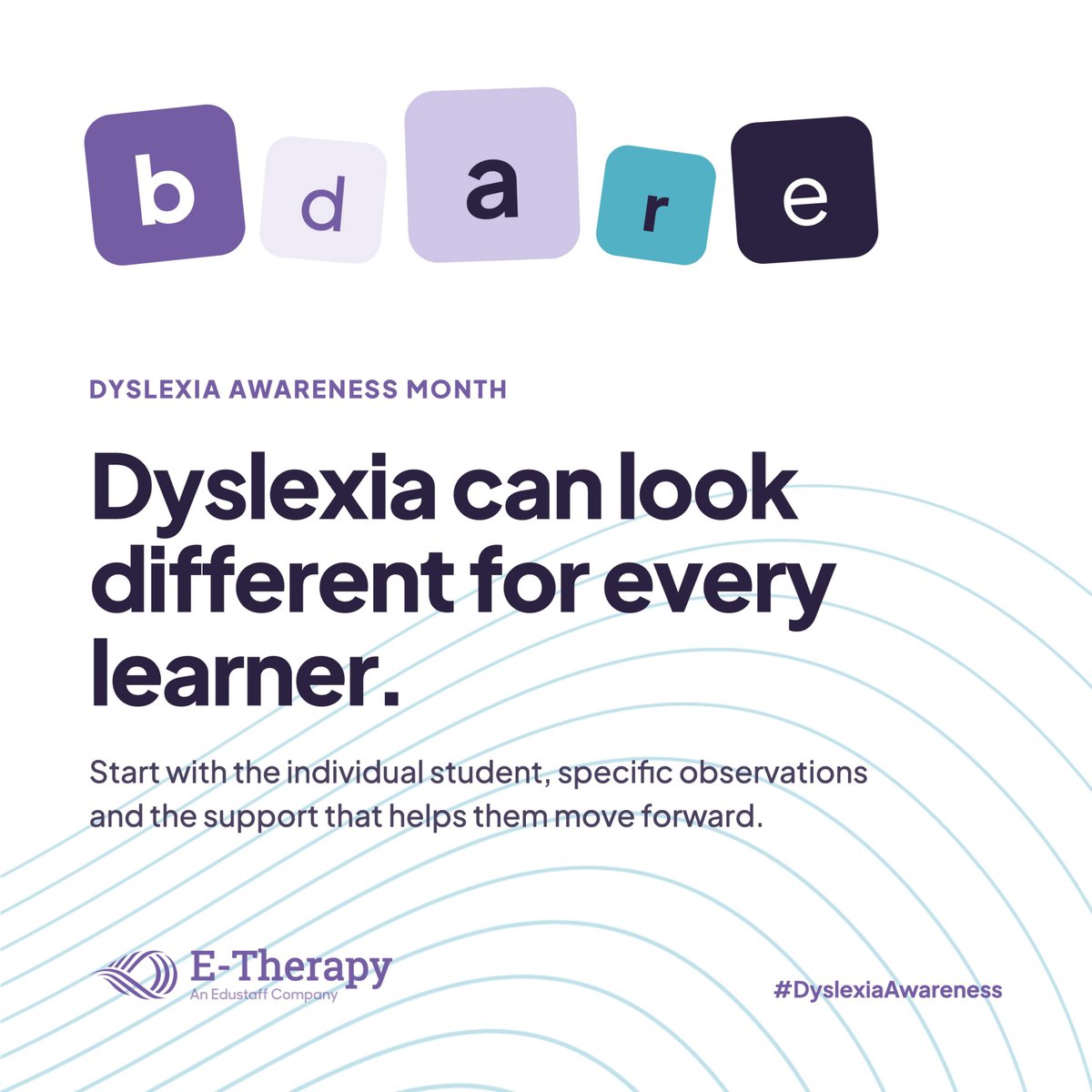 etherapyexperts's tweet photo. Dyslexia can look different from one learner to another. 

This month, focus on the individual student, specific observations and the support that may help them move forward. 

#DyslexiaAwareness https://t.co/TTMnF6snbT