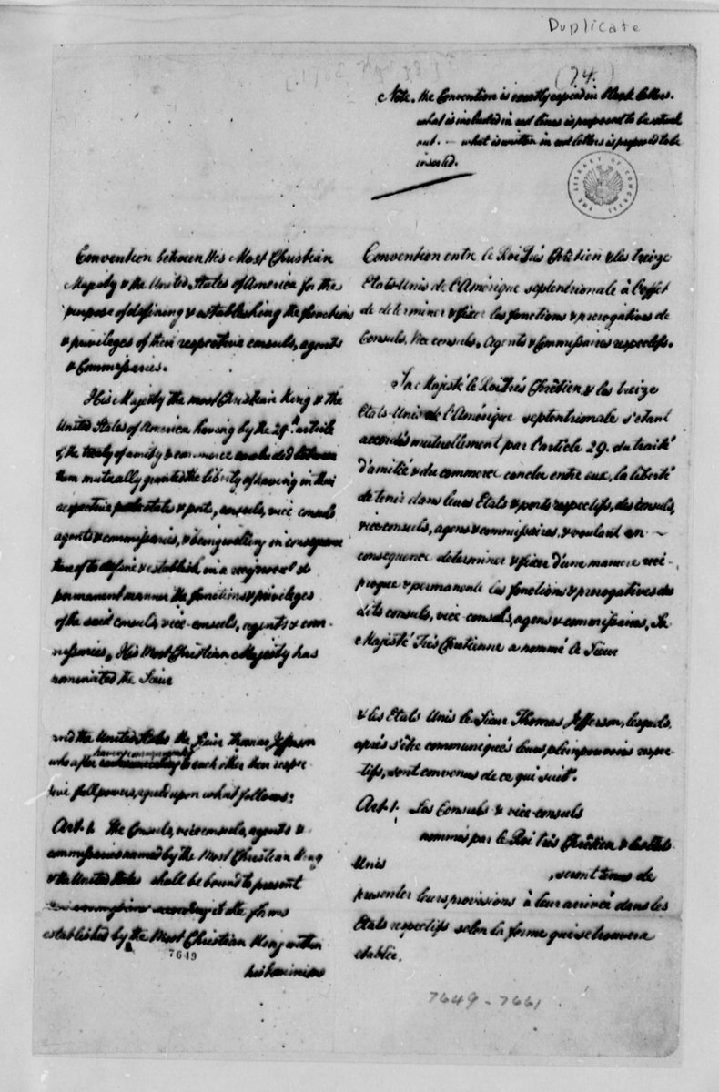 HistoryAtState's tweet photo. In 1788: Before he was Secretary of State, Thomas Jefferson helped shape U.S. consular work — negotiating a convention with France that defined consul roles still familiar 235+ years later.

#USHistory  #ForeignPolicy  #Diplomacy https://t.co/RbzS8X1bxE