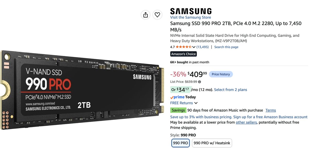 PriceErrors's tweet photo. SAMSUNG 990 PRO 2TB SSD IS NOW 36% OFF!

USUALLY $640 NOW $409

https://t.co/vaXWJmYciE #Ad https://t.co/6ImgVf1NkL
