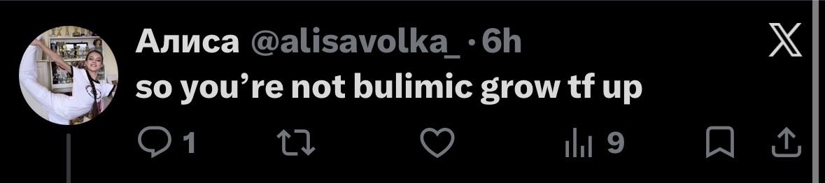 babulimic's tweet photo. “Grow tf up” while stating b7limia is only self induced vomiting. 🫩 I’m diagnosed + when I was bulimic I had a bmi of 14. So zip it please. https://t.co/dkGsjaCg64