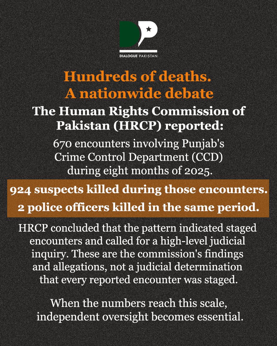 DialoguePak's tweet photo. The de@ths of suspects in the Multan Waseem Abbas case and the Laiba Ejaz case, reported have raised questions about custodial responsibility, the use of lethal force and the future of criminal investigations.

#DialoguePakistan https://t.co/rdKaPDLpfE