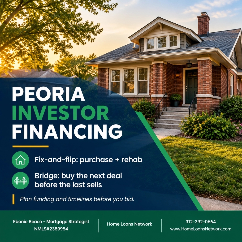 HomeLoansWork's tweet photo. Peoria flippers: fix-and-flip loans fund purchase and rehab; bridge loans let you buy the next deal before the last sells. Speed matters. Plan funding early. #PeoriaIL #FixAndFlip #BridgeLoans #RealEstateInvesting https://t.co/wMbOp9L526