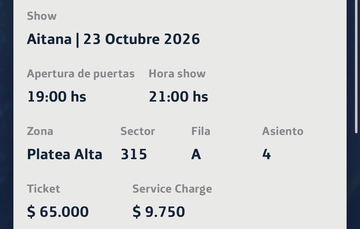 aglm_14's tweet photo. @fantasiaitana Hola! Yo tengo dos juntas en primera fila de 315, las dejo a $60.000 c/u. https://t.co/X1x79LkWFA