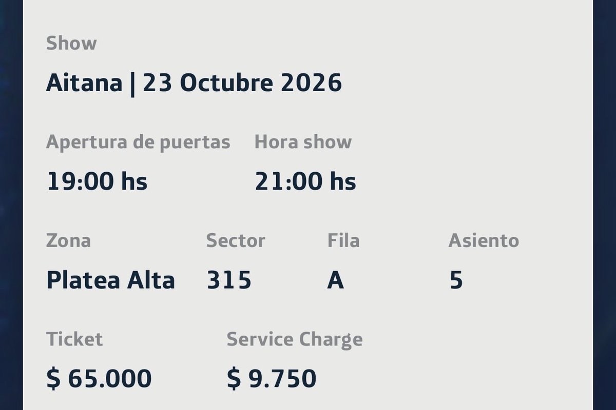 aglm_14's tweet photo. @maxisotelok @AitanaArgentina Hola! Yo tengo dos juntas en primera fila de 315, las dejo a $60.000 c/u. https://t.co/kxHd5qEvwr