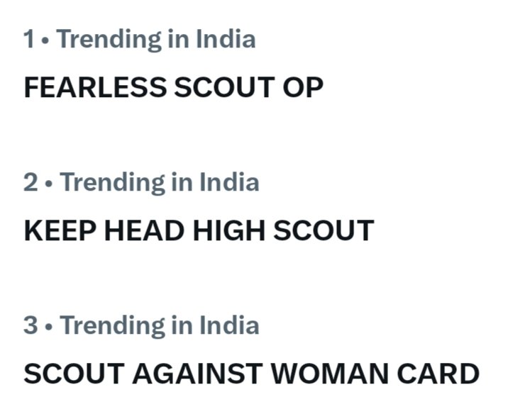 scoutarmyop1's tweet photo. This So Peak Mannnn..!!

Three ScoutArmy Taglines Trending On X . 

FEARLESS SCOUT OP
KEEP HEAD HIGH SCOUT
SCOUT AGAINST WOMAN CARD https://t.co/e2J2uaGD23