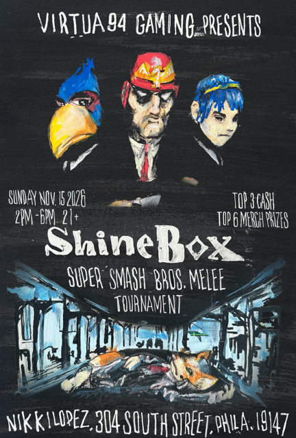 virtua94gaming's tweet photo. Virtua94 Gaming presents SHINEBOX, a brand new SSBM tournament series hosted at Nikki Lopez Philly!  Sun Nov 15, 2026. 2pm-6pm. 21+ only! $20 entry. Top 3 Cash Prize! Top 6 Merch Prize! Last place goes home and gets their Shinebox! Event will be livestreamed on Virtua94 Gaming! https://t.co/nOxt5mxHOa