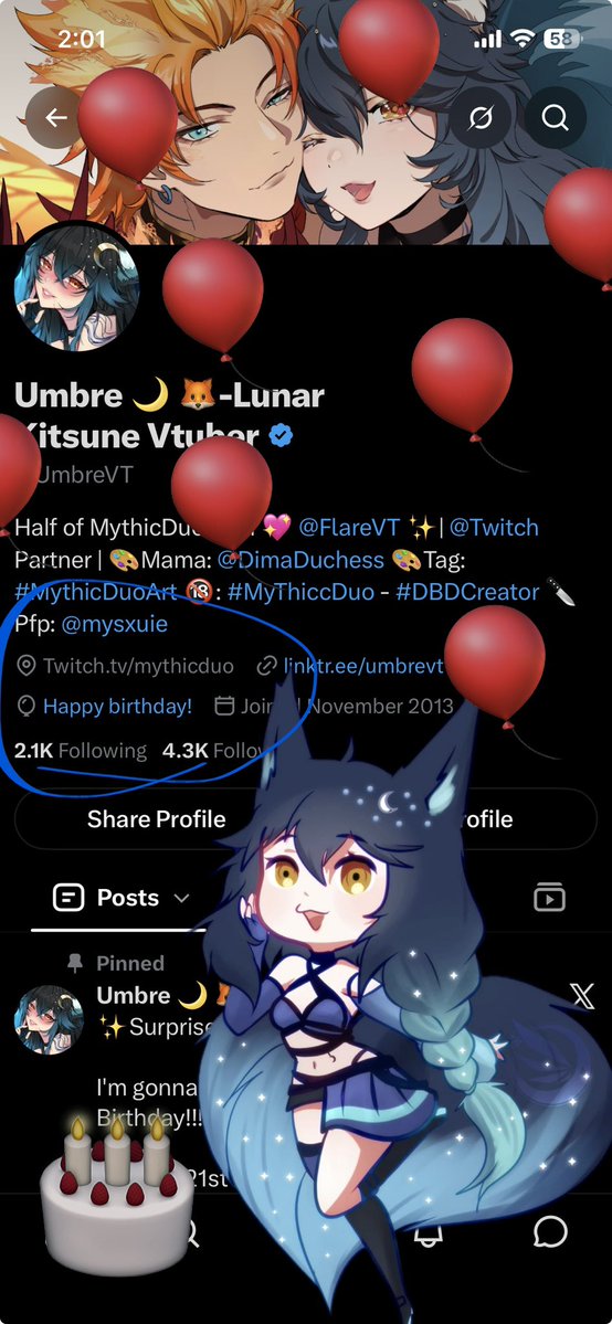 UmbreVT's tweet photo. ITS MY BORTHDAY! 🎂🥳

Twitter didn’t wanna give me balloons so I’ll do it myself 🥺

Today I’m gonna celebrating with chat on the Front Page of Twitch @ 8pm EST! This will be running til 4am EST. 🥺💖 

I hope to see you guys there. I have lots of stuff planned. https://t.co/6wB74oR8p6