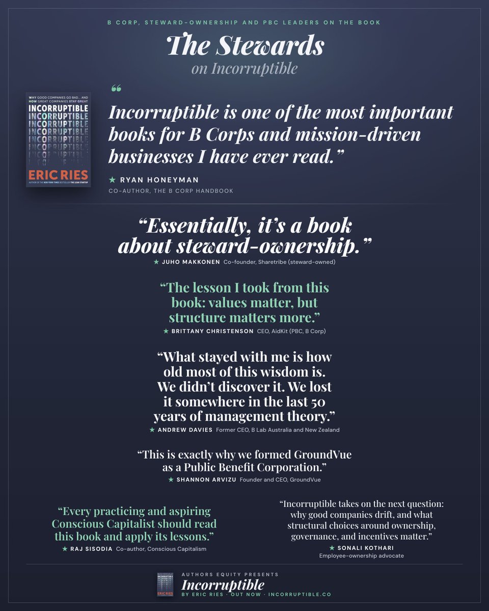 ericries's tweet photo. Juho Makkonen, co-founder of Sharetribe: "Essentially, it’s a book about steward-ownership." https://t.co/gowvHYBeeQ https://t.co/5vGiTm3SAr