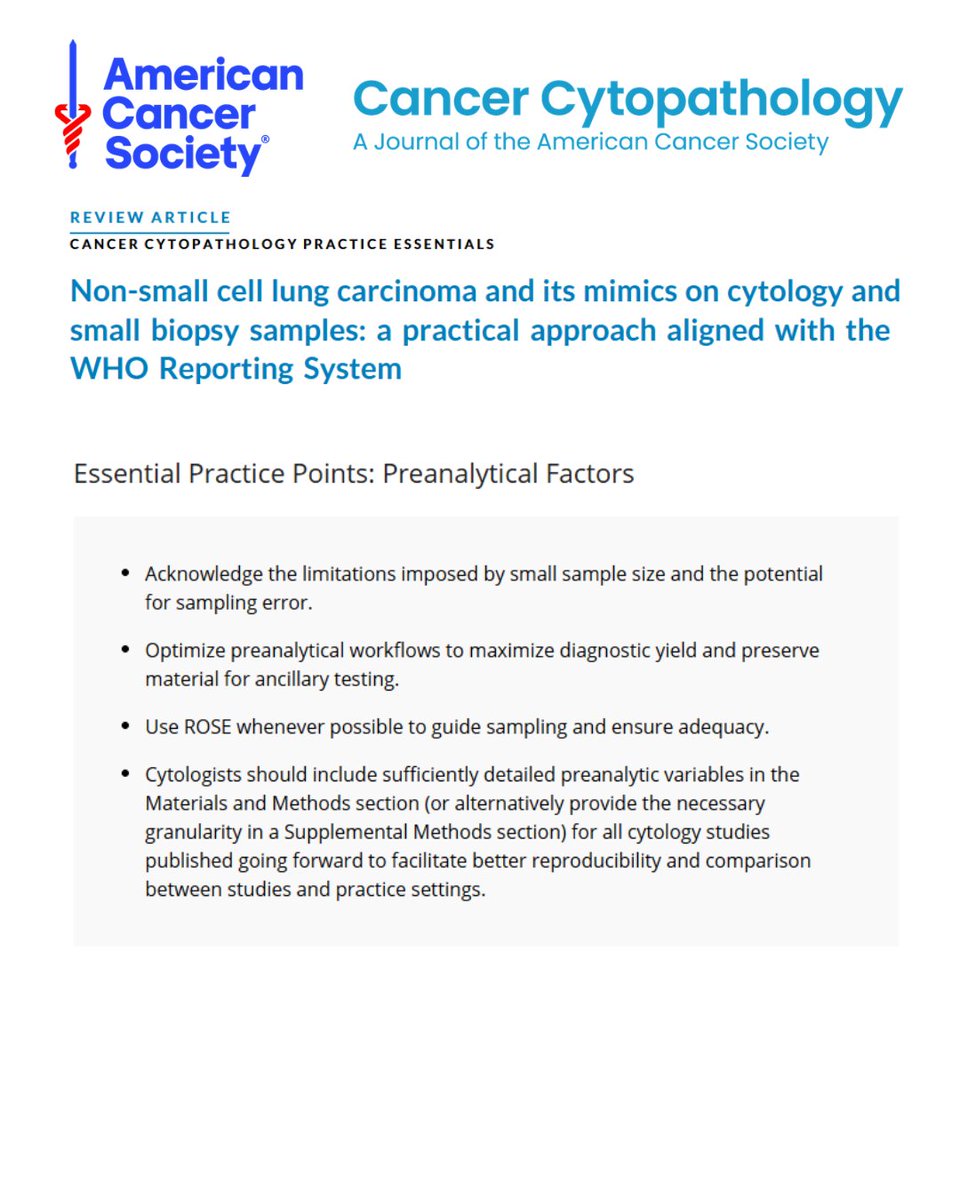CancerCytopath's tweet photo. 📣 New Practice Essentials! Drs. Fernando Schmitt and Ricella Souza da Silva tackle #NSCLC and its mimics on cytology and small biopsy samples: A practical approach aligned with the WHO Reporting System

🔗: https://t.co/M4RRZkIqDD

#CytoPath #LungPath https://t.co/LEcA2KvFAZ