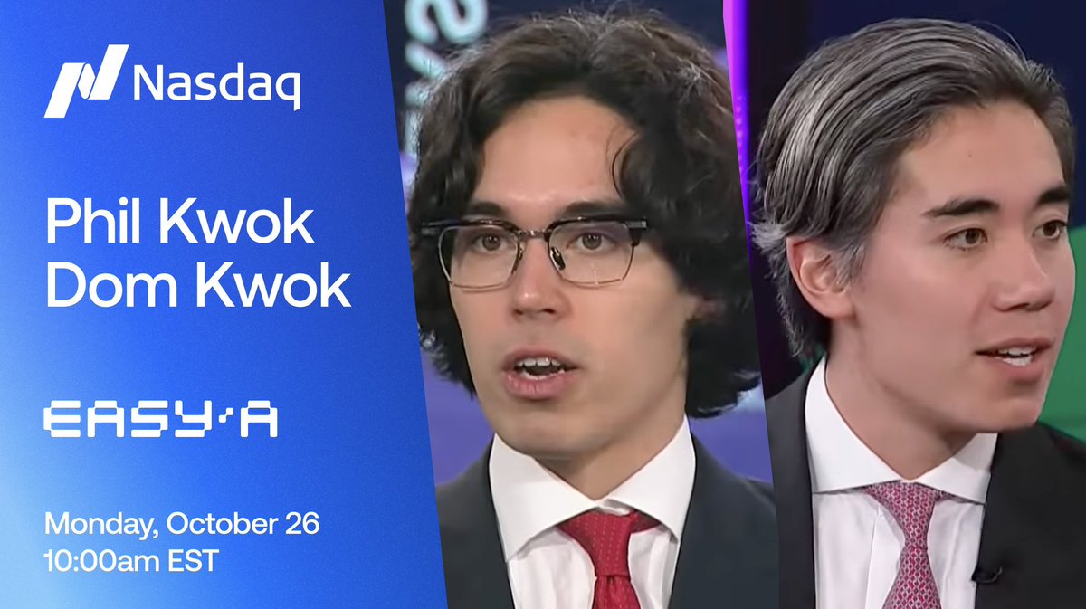 easya_app's tweet photo. Our founders @kwok_phil and @dom_kwok will be speaking at the @Nasdaq next Monday 🎤 https://t.co/FRMgyu5LrV