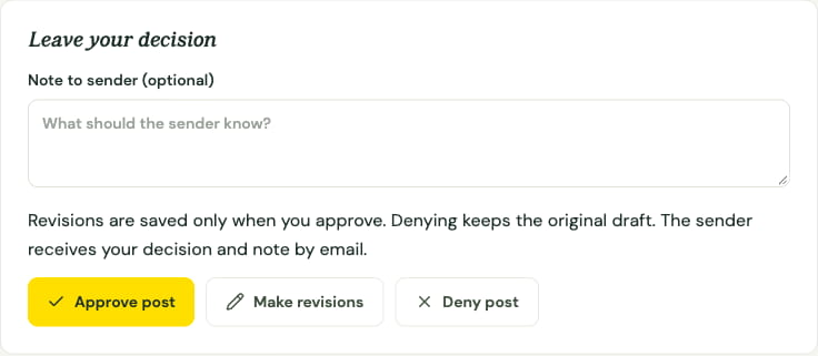 cricketssocial's tweet photo. Your client needs to approve the post. They do not need another password.

Send a private Crickets review link. They can approve, revise text or images, or deny it. You get the decision by email.

https://t.co/8yVoYHkYIW https://t.co/lSC2Iaafwm