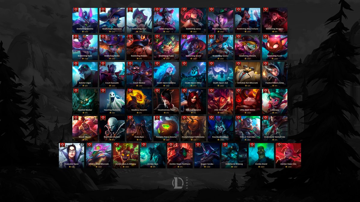 LeagueOfLeaks's tweet photo. Halloween skins, chromas, icons, emotes, and wards are back in the store for a limited time ‼️ https://t.co/DdgSlic7Aq