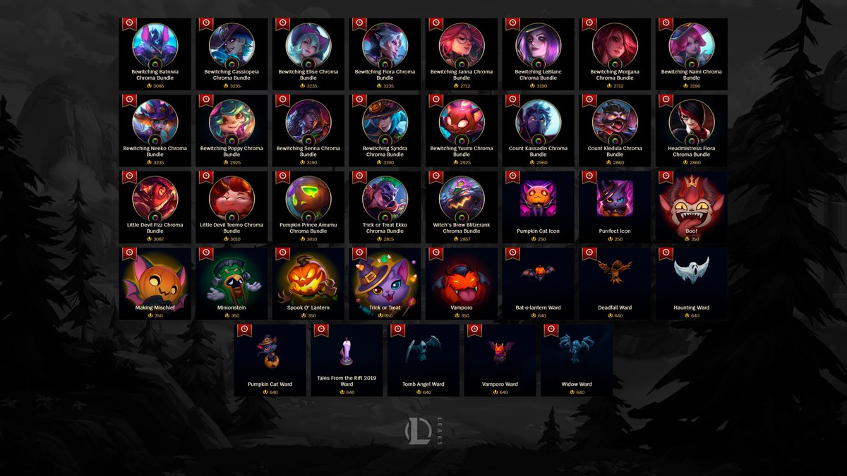 LeagueOfLeaks's tweet photo. Halloween skins, chromas, icons, emotes, and wards are back in the store for a limited time ‼️ https://t.co/DdgSlic7Aq