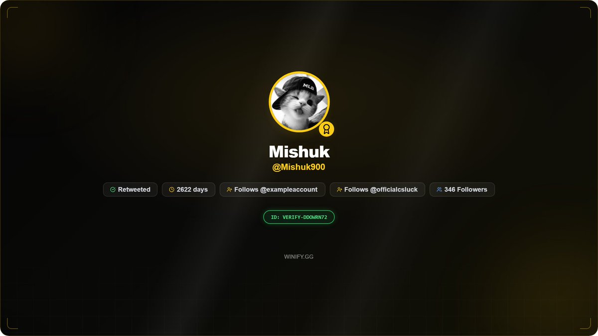 exampleaccount's tweet photo. Giveaway winner is @Mishuk900 I will DM you
ID: VERIFY-DDOWRN72 rolled and verified using Winify https://t.co/xAOBvWT5ds