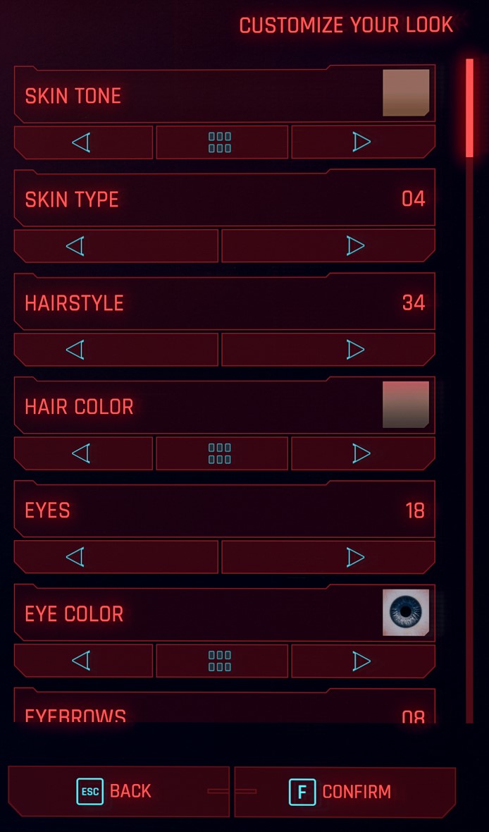 DXFromYT's tweet photo. Was asked for the customization sliders for my Fem V in Cyberpunk 2077. Here you go! https://t.co/B1UwU9O7cw