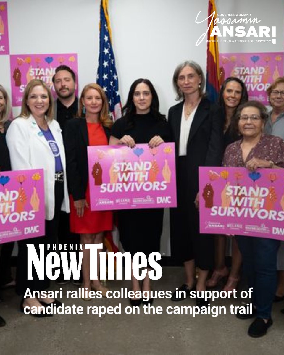RepYassAnsari's tweet photo. Proud to lead my colleagues in the @DemWomenCaucus, alongside @Rep_Grijalva and @RepGregStanton in condemning in the absolute strongest terms the grotesque attack and rape committed against Bernadette Greene-Placentia.

No candidate for office should ever have to fear for their safety because they chose to participate in our democracy.