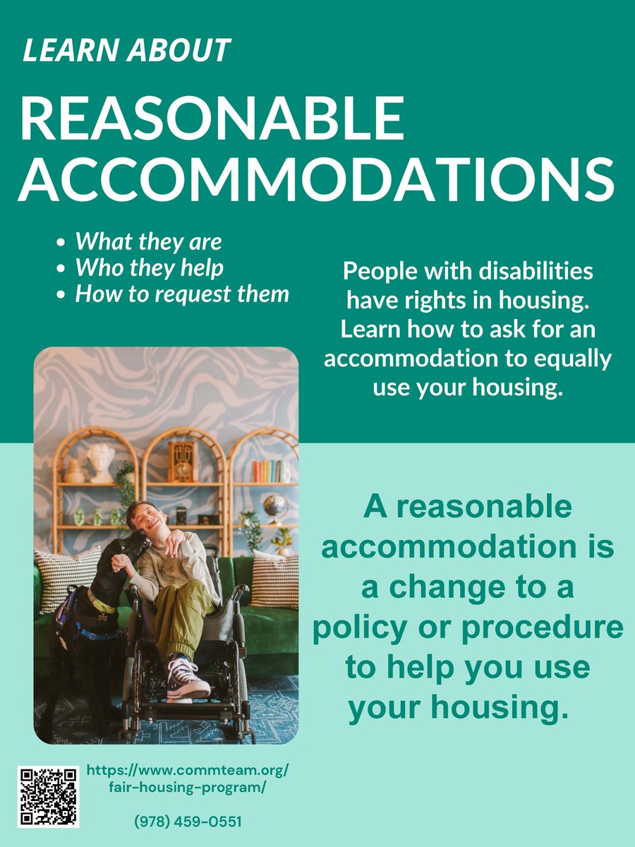 Comm_Team's tweet photo. Learn About REASONABLE ACCOMMODATIONS and how to ask for an accommodation to equally use your housing. People with disabilities have rights in housing!
For more info about this, please visit:
https://t.co/ZQQkofsUS0

#FairHousing #HousingRights #FairHousingLaw  #HousingJustice https://t.co/AfXFbQVAWq
