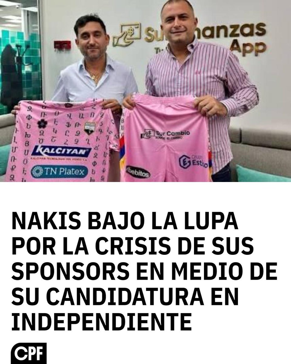 contextopf's tweet photo. "Nakis"

Porque el presidente de "Deportivo Armenio" y candidato de la "Lista Roja" en "Independiente" quedó envuelto en una polémica: "TN&amp;Platex" y "Sur Finanzas", los sponsors que consiguió para el club, están al borde de la quiebra tras presentar concurso de acreedores. https://t.co/QdzSK9ck8u